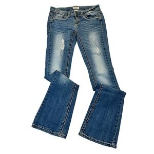 Mudd Bootcut Jeans Women Size 3 Blue Distressed Y2K Western Contrast Stitch